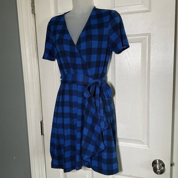Draper James Buffalo Plaid Checkered Wrap Dress size Small S Blue - Picture 4 of 15